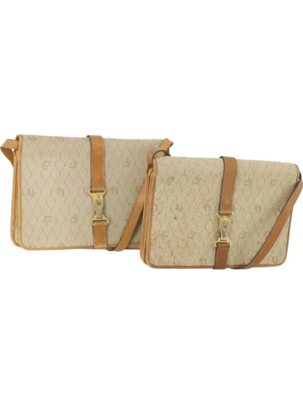 Christian Dior Honeycomb Canvas Shoulder Bag 2 Set Beige